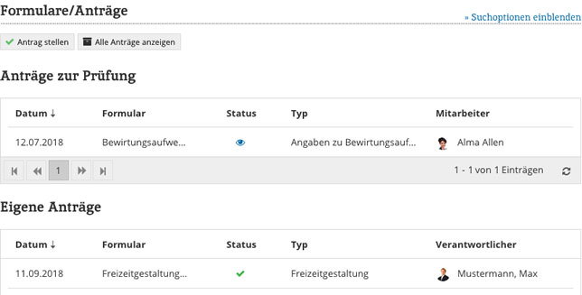 Formulare = FormularBOX Intranet Open Source Formulare Antraege Uebersicht