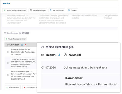 Intranet Software Modul Kantinenplan