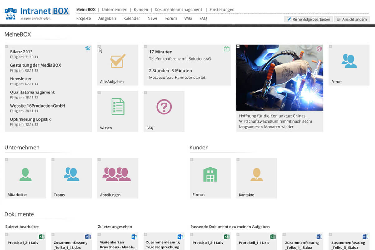 Erweiterungen Intranet Open Source DashboardBOX